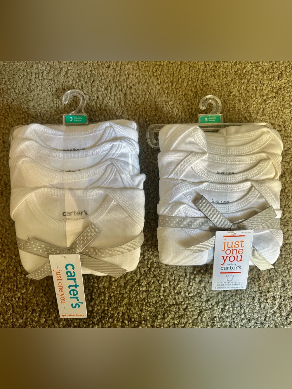 Carter's - Just One You- White Short-Sleeve Baby Bodysuits 3M Pack - 2 PACKS NWT